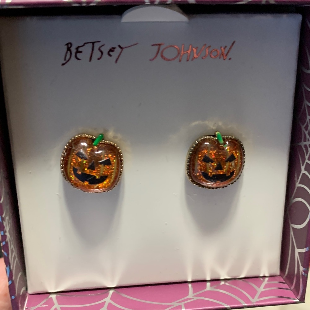 Betsey Johnson- Glittery Orange Pumpkin Earrings. Never worn.